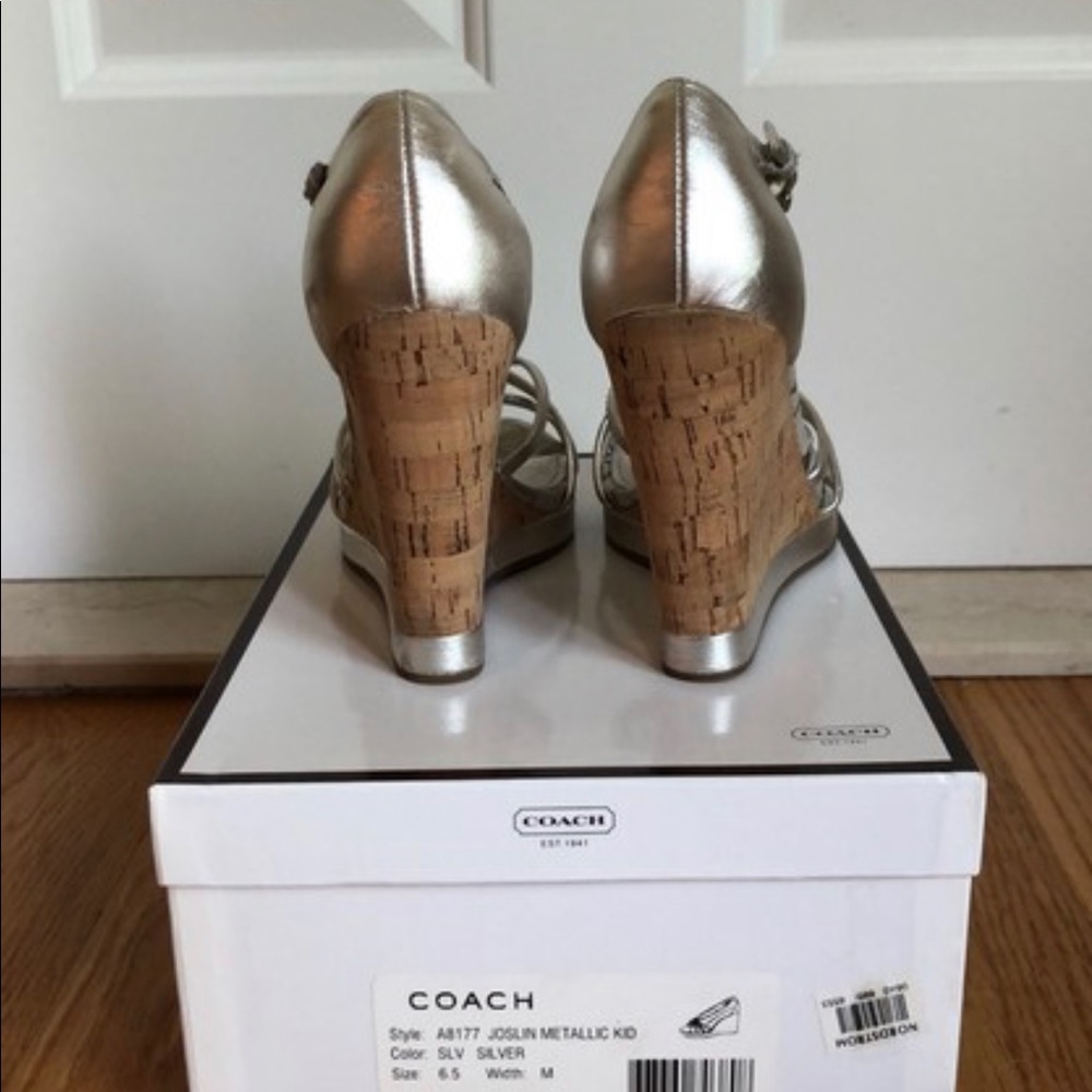 Coach Metallic Silver Joslin Kid Wedges - Picture 4 of 11